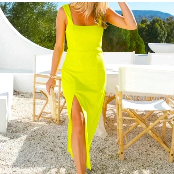 NWOT- Show me Your Mumu- Eden Midi Dress in Citrine stretch. (Electric green) XL - Picture 1 of 16